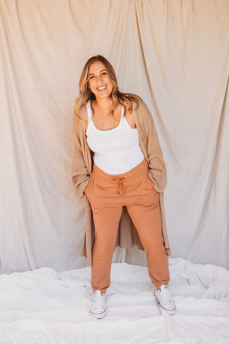 Casual Track Pants - Woman - Bamboo French Terry - Clay track pants Halo & Horns 